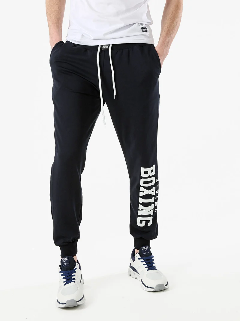 Pantaloni tuta da uomo in cotone con coulisse e logo - blu scuro