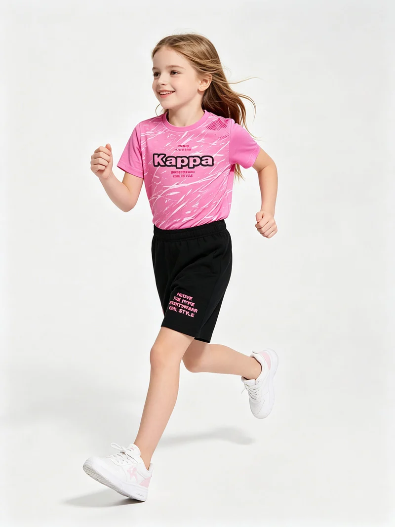 Completo corto da bambina in cotone con t-shirt e shorts - rosa