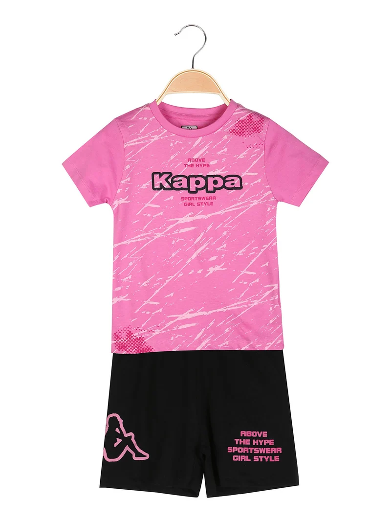Completo corto da bambina in cotone con t-shirt e shorts - rosa
