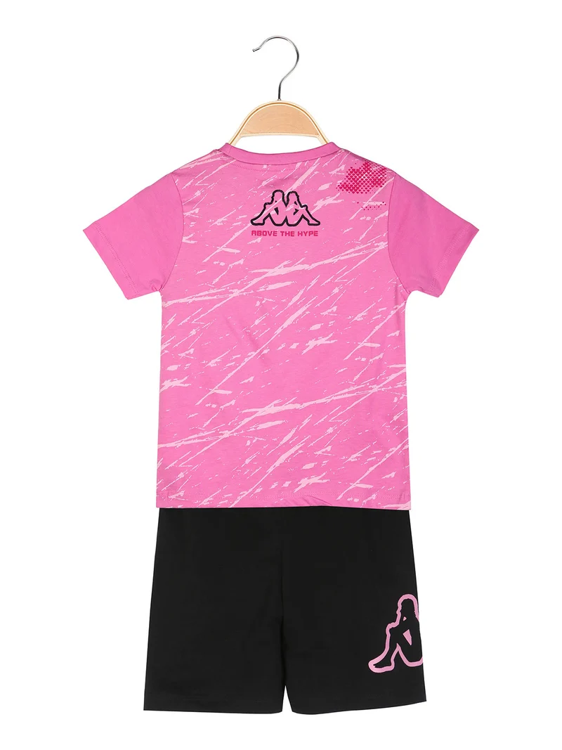 Completo corto da bambina in cotone con t-shirt e shorts - rosa