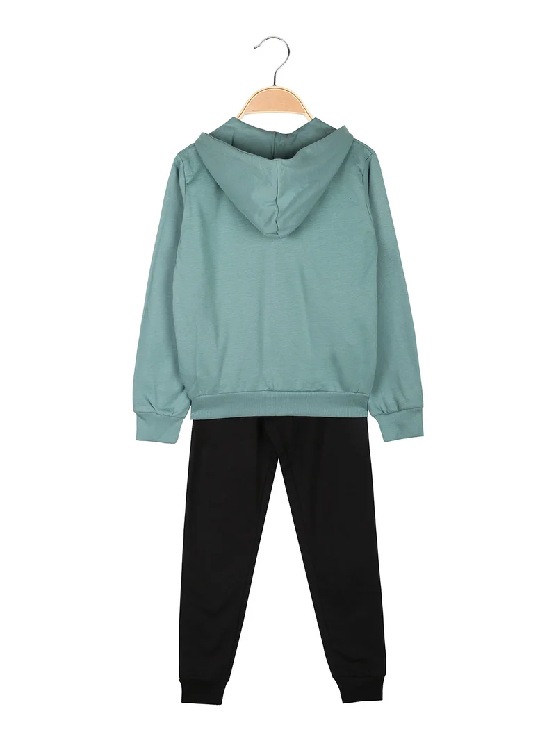 Completo tuta da ragazza 2 pezzi con cappuccio e zip - acqua marina