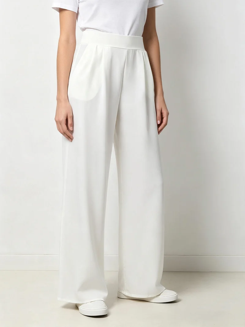 Pantaloni da donna a gamba larga e dritta - bianco
