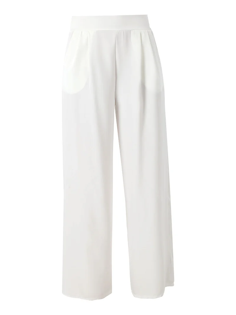 Pantaloni da donna a gamba larga e dritta - bianco