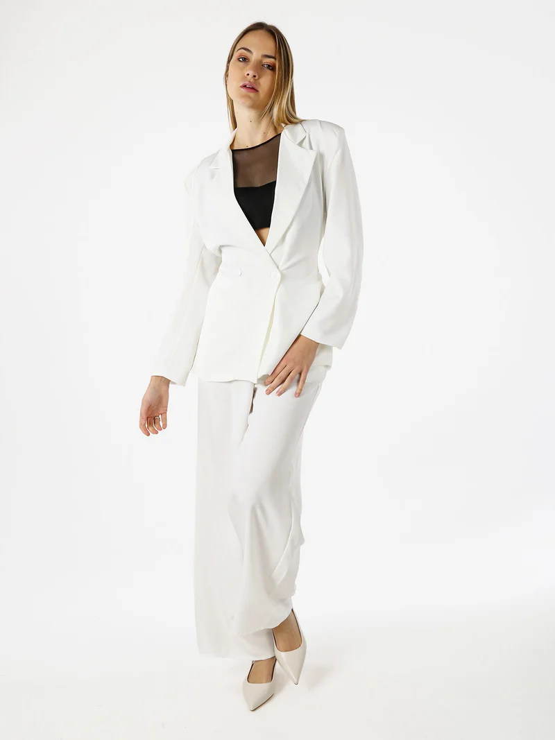 Pantaloni da donna a gamba larga e dritta - bianco