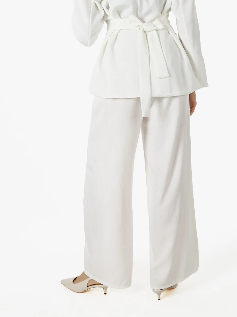 Pantaloni da donna a gamba larga e dritta - bianco
