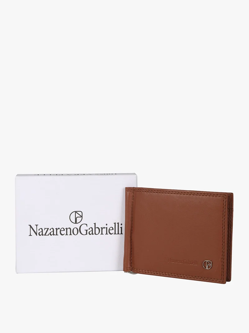 Portatessere in pelle da uomo con fermasoldi - marrone