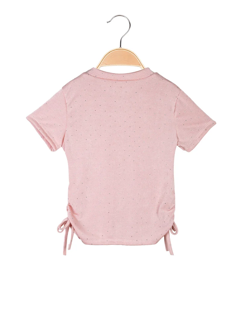 Top da bambina a maniche corte con strass - rosa