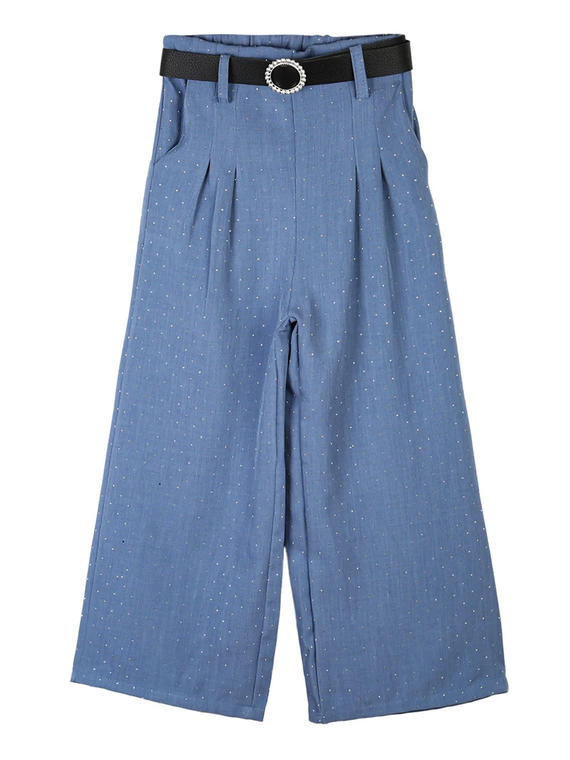 Pantaloni culotte da bambina con strass e cintura - jeans