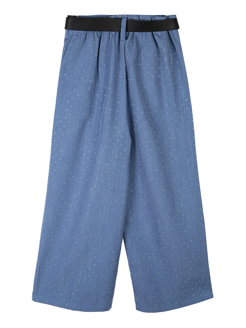 Pantaloni culotte da bambina con strass e cintura - jeans