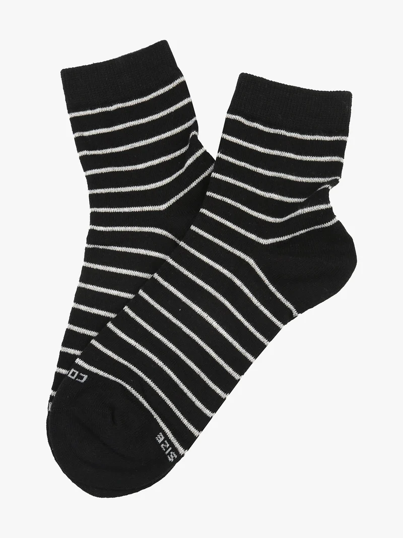 Calze corte da donna in caldo cotone a righe - nero