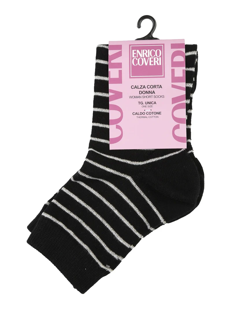 Calze corte da donna in caldo cotone a righe - nero