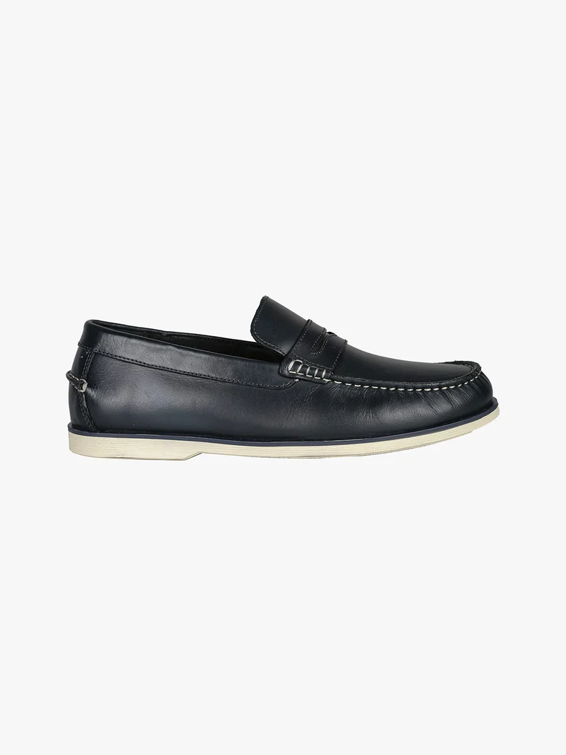 Mocassini in pelle da uomo - blu scuro