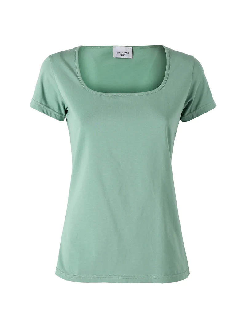 T-shirt da donna in cotone con scollo quadrato - verde chiaro