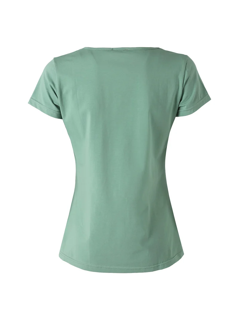 T-shirt da donna in cotone con scollo quadrato - verde chiaro