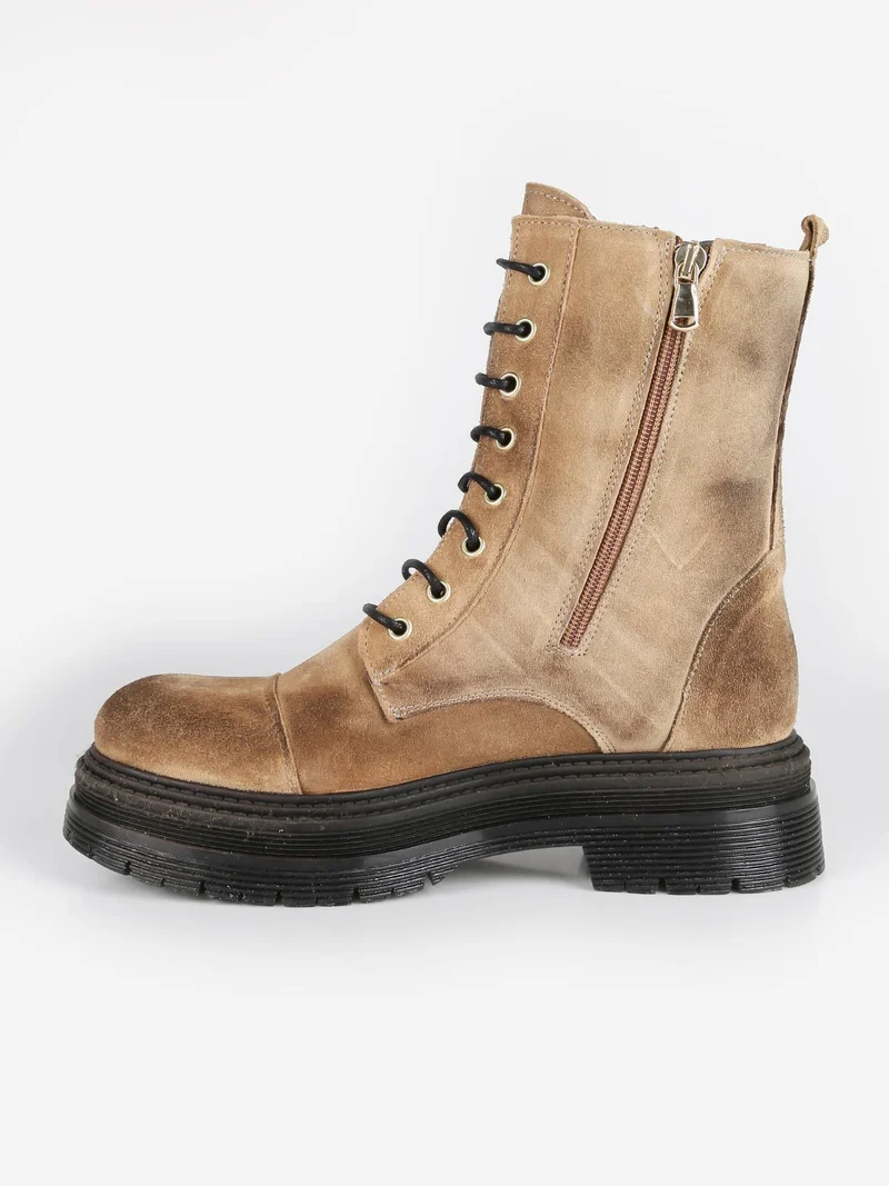 Anfibi in pelle scamosciata donna con plateau - cuoio