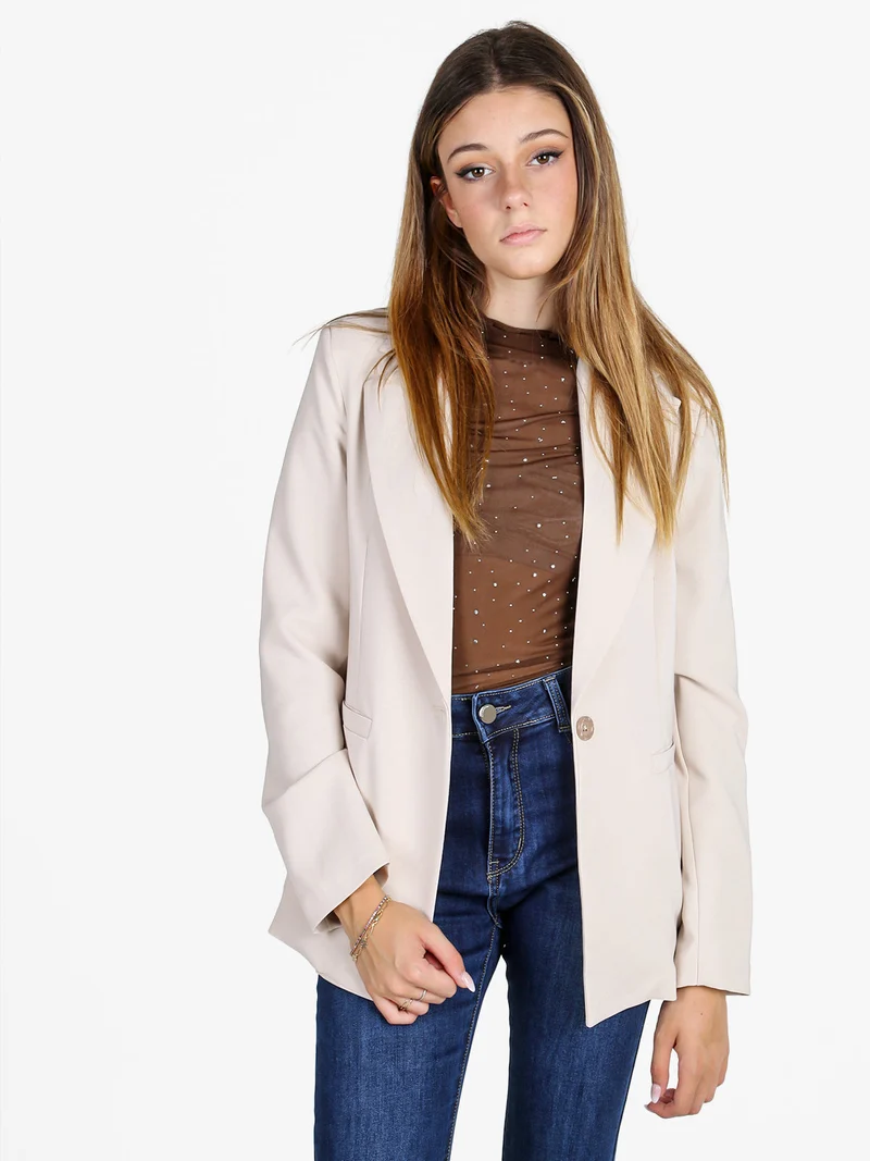 Blazer donna mono bottone con spalline imbottite - panna