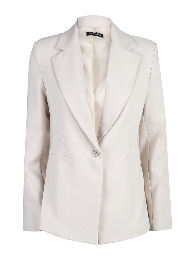 Blazer donna mono bottone con spalline imbottite - panna