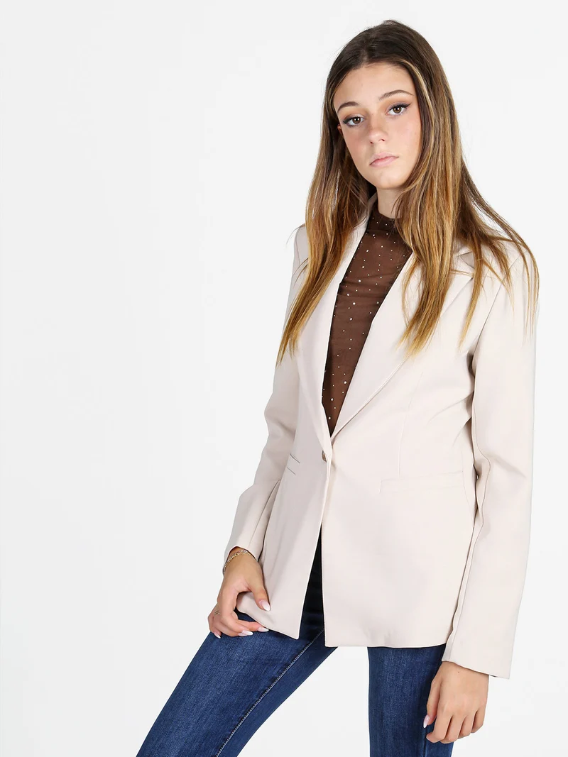 Blazer donna mono bottone con spalline imbottite - panna