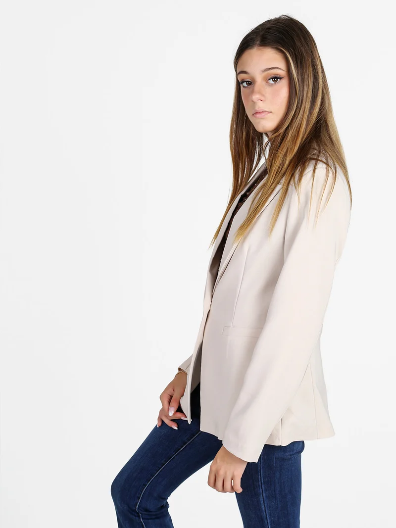 Blazer donna mono bottone con spalline imbottite - panna