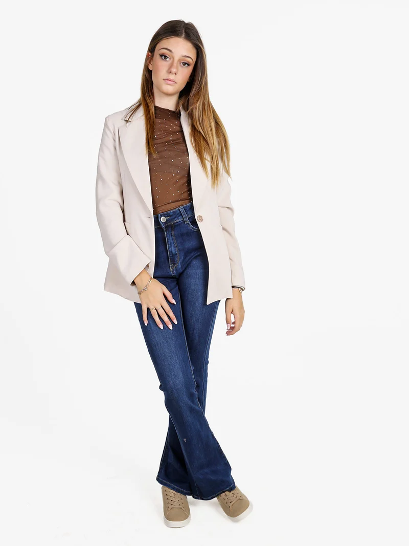 Blazer donna mono bottone con spalline imbottite - panna