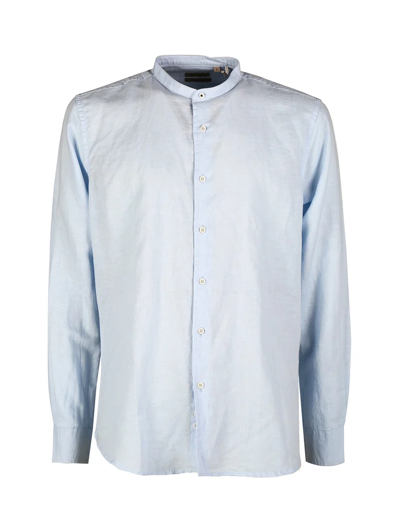 Camicia da uomo alla coreana in misto lino - azzurro