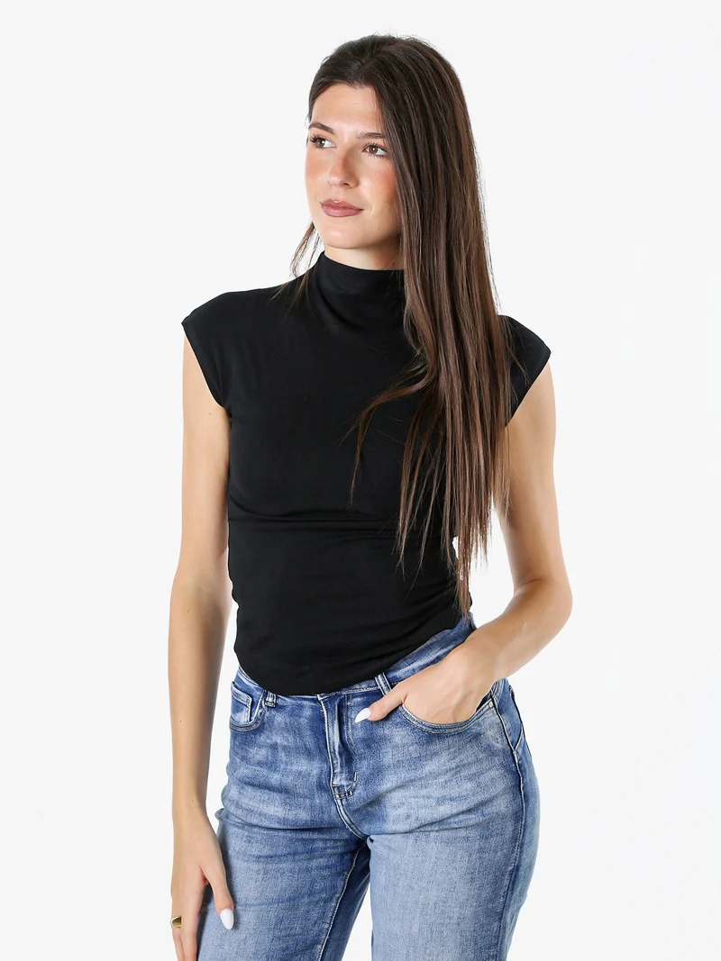 Top donna accollato senza maniche - nero