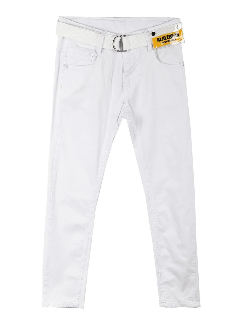 Pantaloni bambino in cotone con cintura - bianco