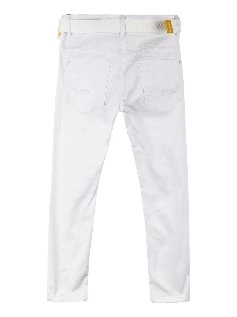 Pantaloni bambino in cotone con cintura - bianco