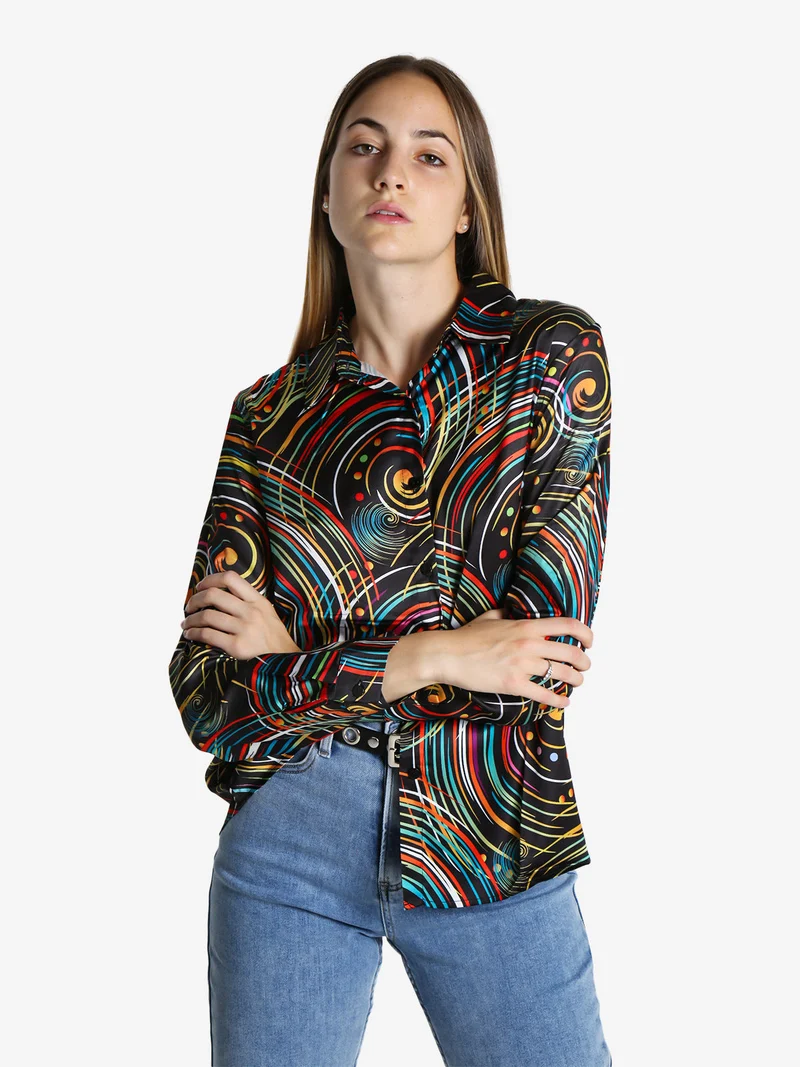 Camicia donna a maniche lunghe con stampa a fantasia - verde