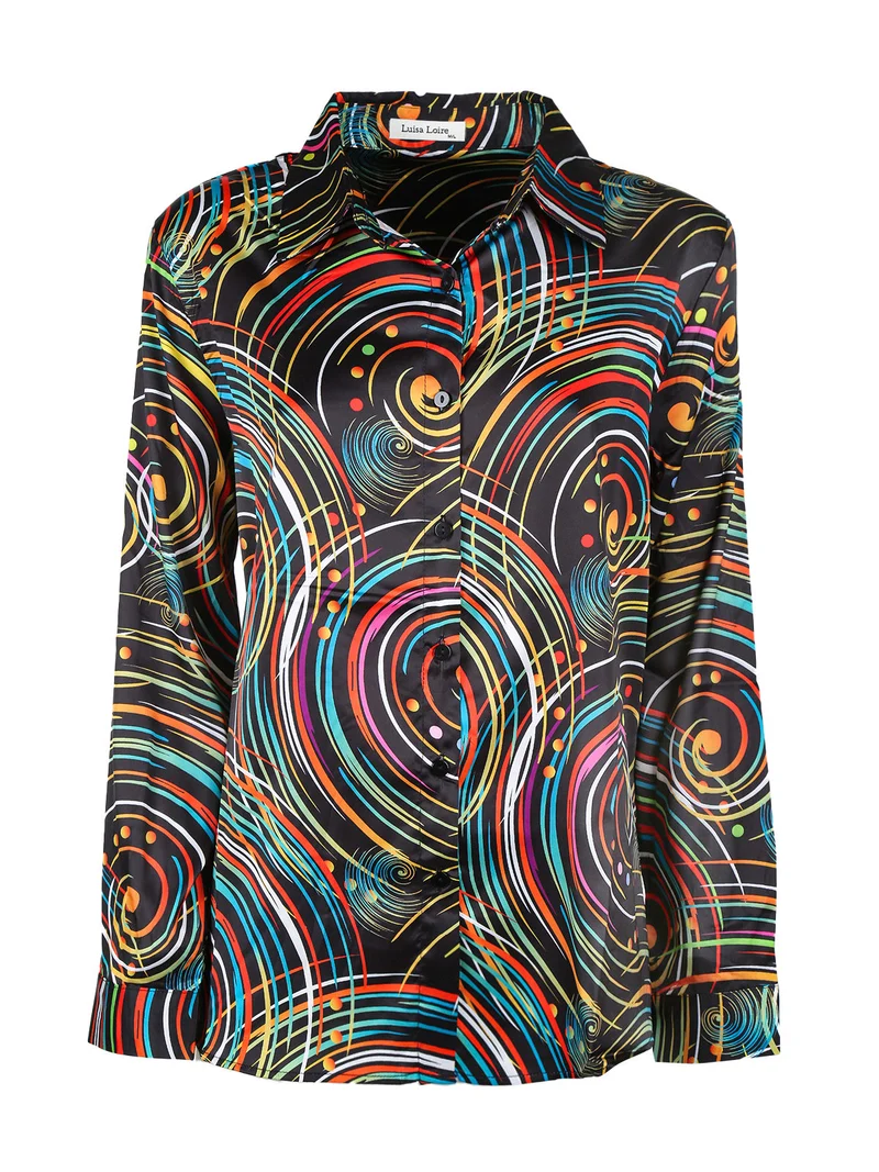Camicia donna a maniche lunghe con stampa a fantasia - verde