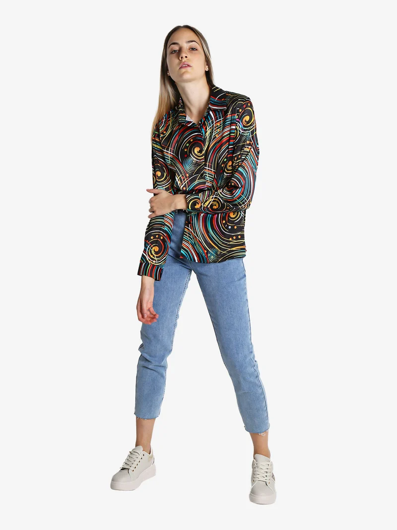Camicia donna a maniche lunghe con stampa a fantasia - verde