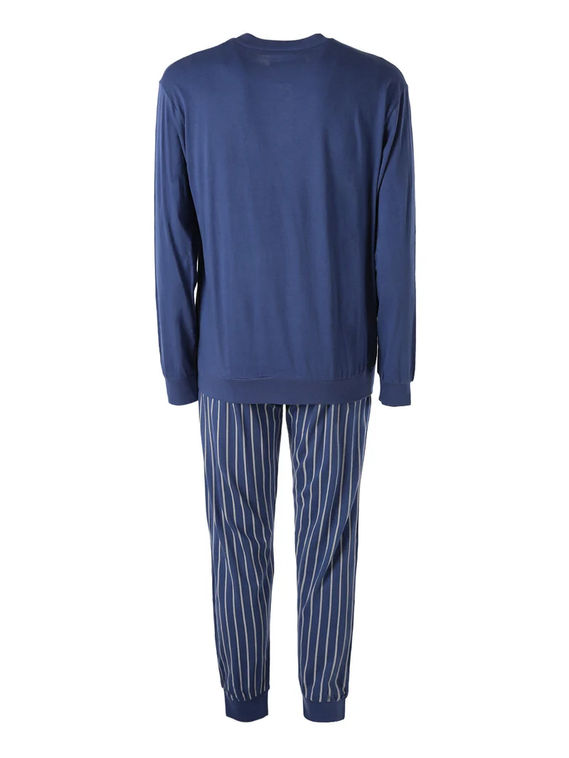 WORLD TRIP Pigiama lungo da uomo in cotone jersey - blu