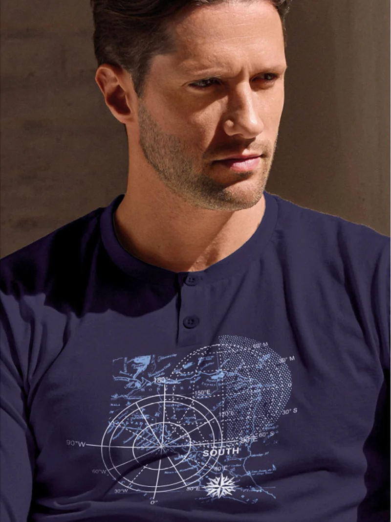 WORLD TRIP Pigiama lungo da uomo in cotone jersey - blu