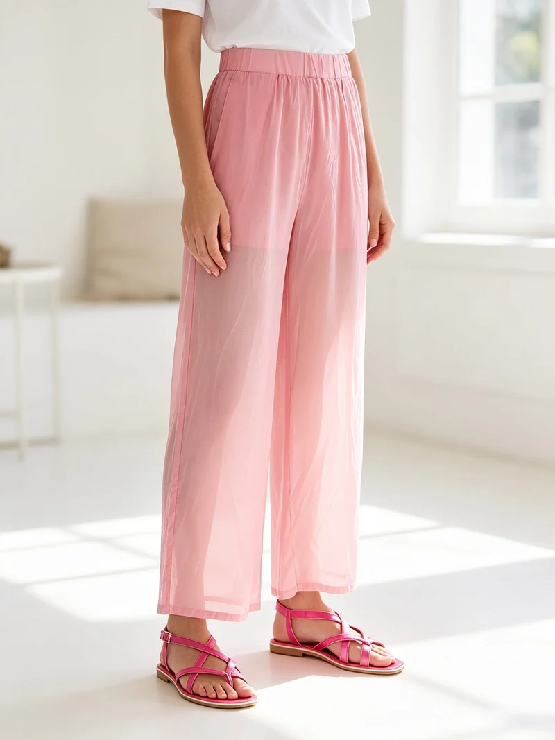 Pantaloni donna leggeri a gamba larga - rosa