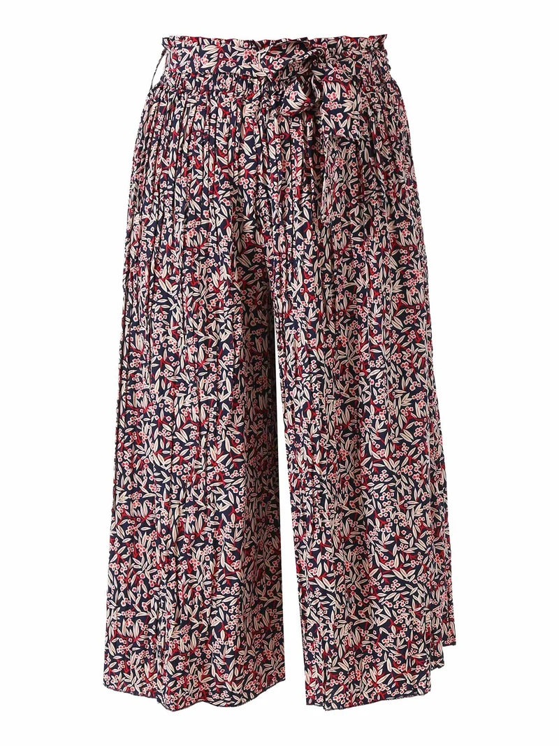 Pantaloni donna culotte con stampa floreale - blu scuro