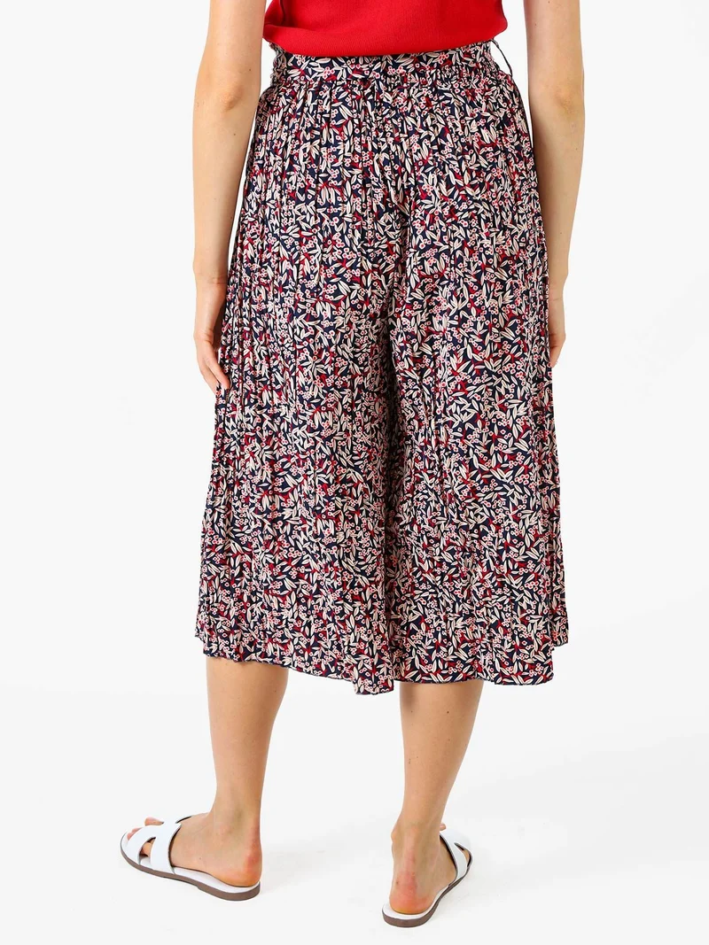 Pantaloni donna culotte con stampa floreale - blu scuro