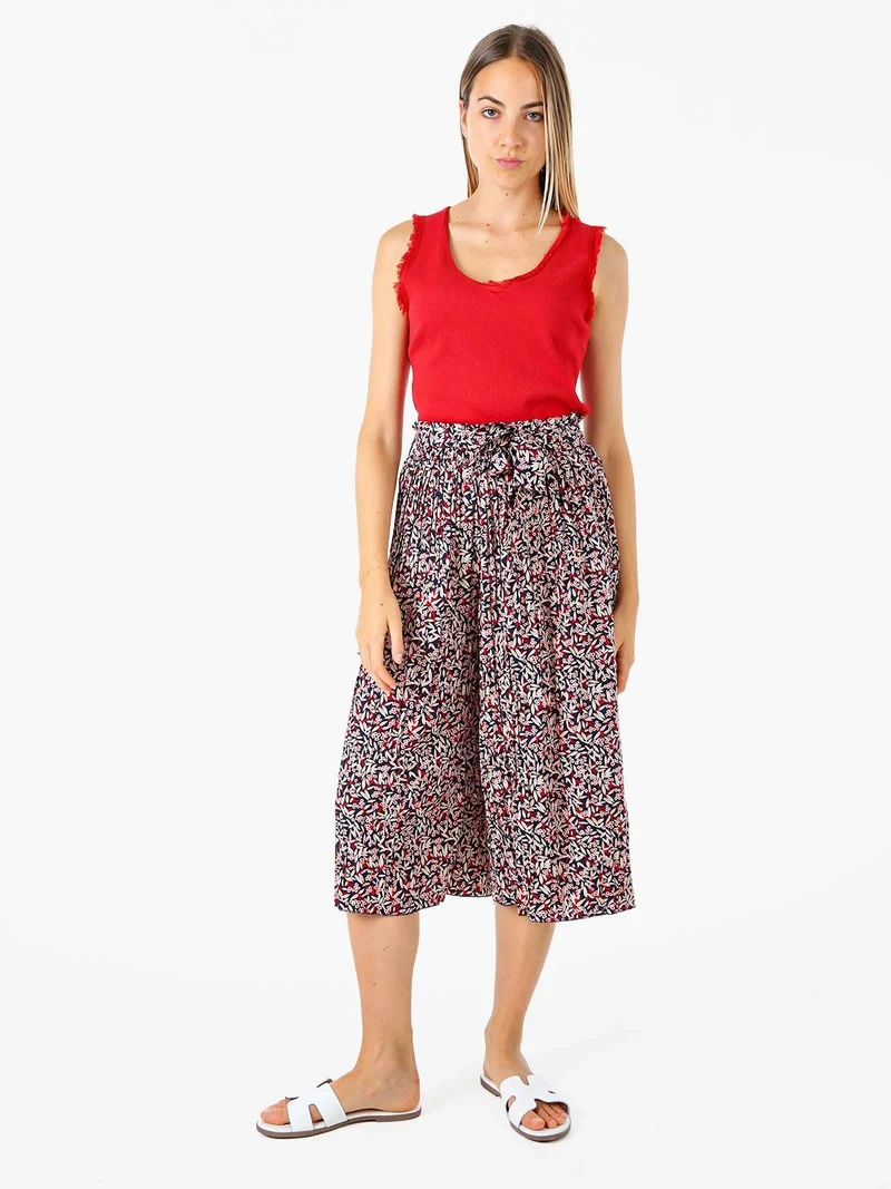 Pantaloni donna culotte con stampa floreale - blu scuro