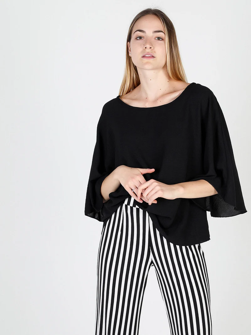 Blusa donna con maniche a campana - nero
