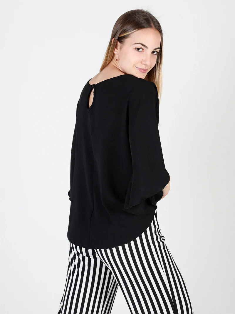 Blusa donna con maniche a campana - nero