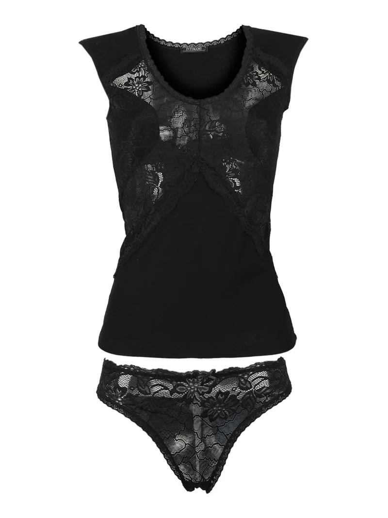 Coordinato intimo donna nero con pizzo - nero