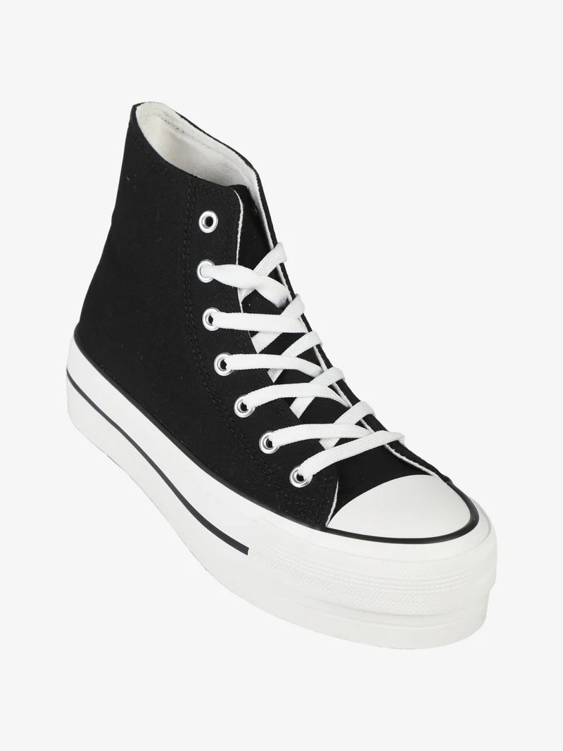 Sneakers donna alte in tela con platform - nero