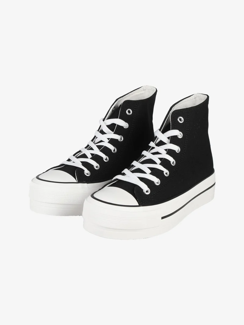 Sneakers donna alte in tela con platform - nero