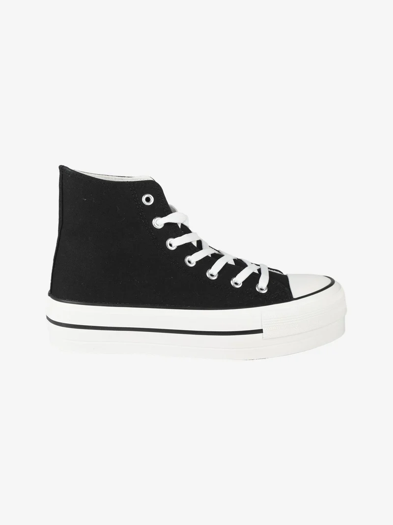 Sneakers donna alte in tela con platform - nero