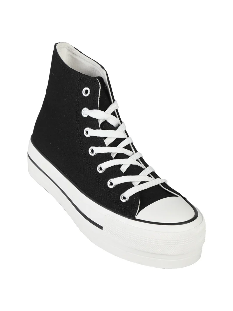 Sneakers donna alte in tela con platform - nero