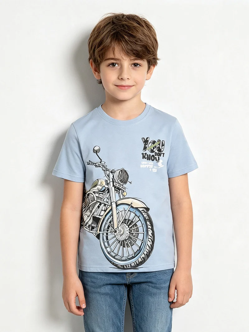 T-shirt da bambino in cotone con stampa - azzurro