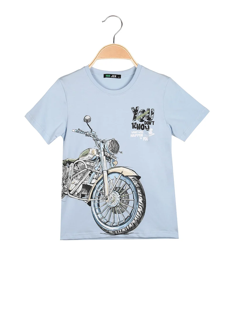 T-shirt da bambino in cotone con stampa - azzurro