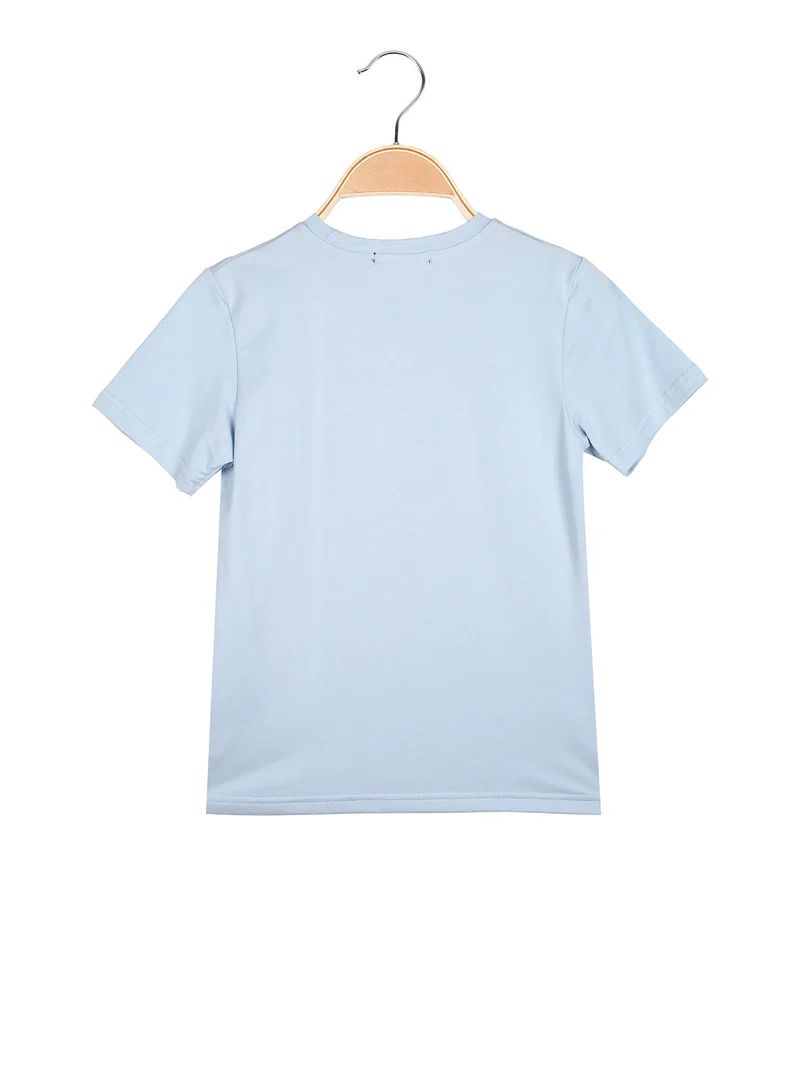 T-shirt da bambino in cotone con stampa - azzurro