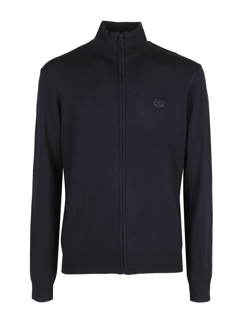 Cardigan in maglia da uomo full zip - blu scuro