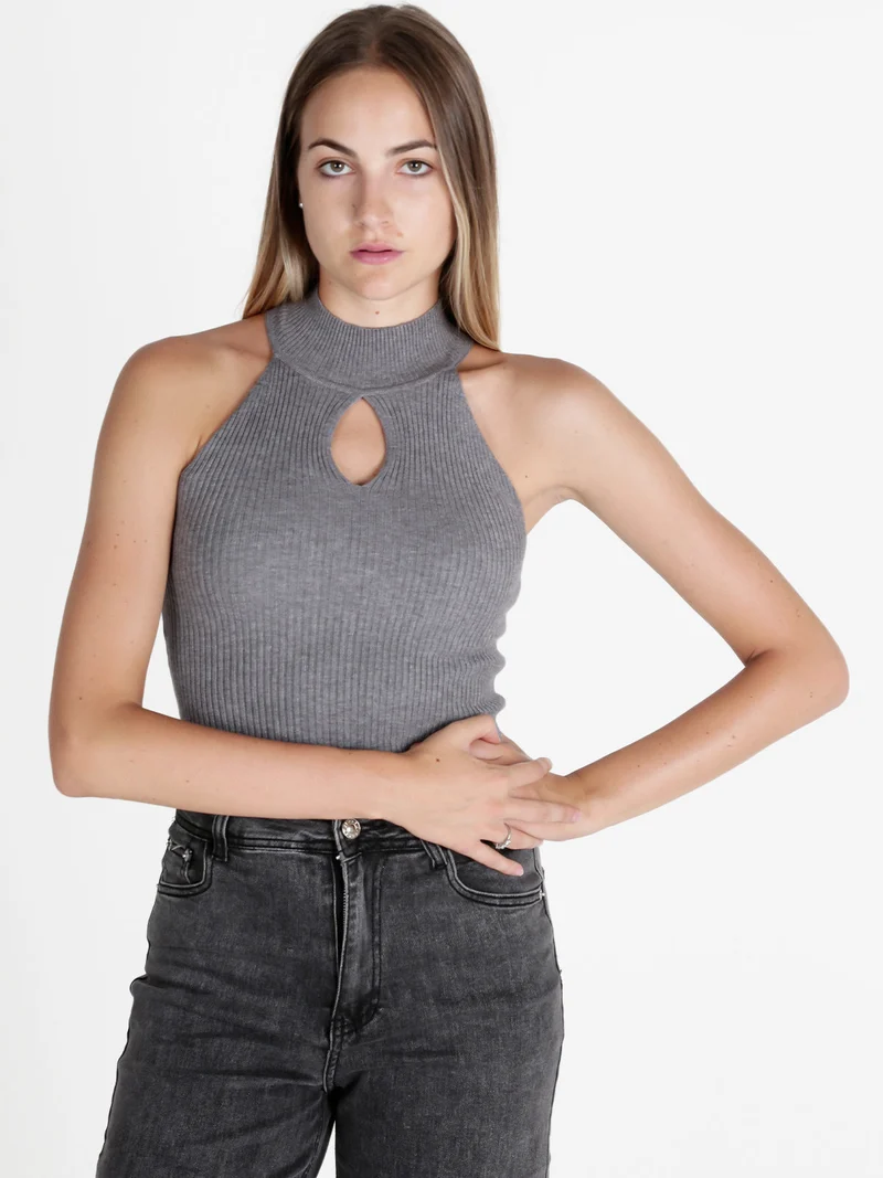 Top donna a costine con collo a lupetto - grigio