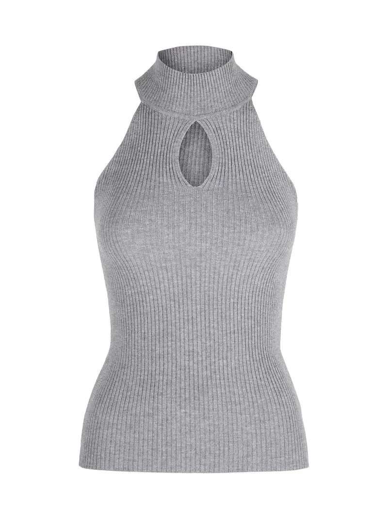 Top donna a costine con collo a lupetto - grigio